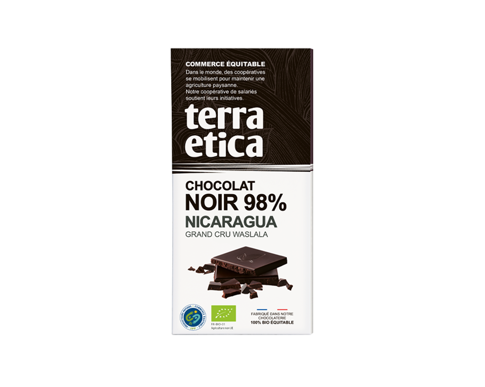 Chocolat Noir bio et équitable 98% cacao du Nicaragua - Terra Etica