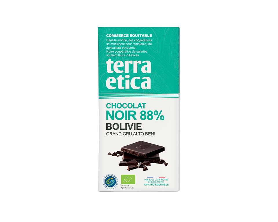 Chocolat Noir bio et équitable 88% de cacao de Bolivie I Terra Etica