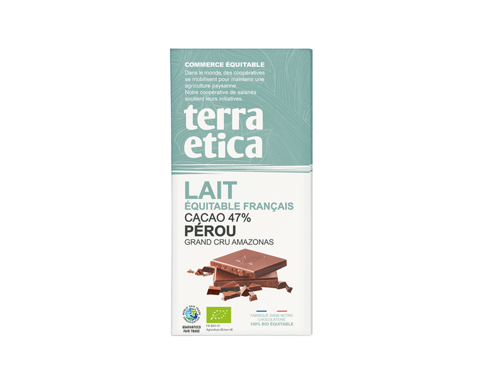 Chocolat au Lait français bio Terra Etica 47% cacao du Pérou issu du commerce équitable
