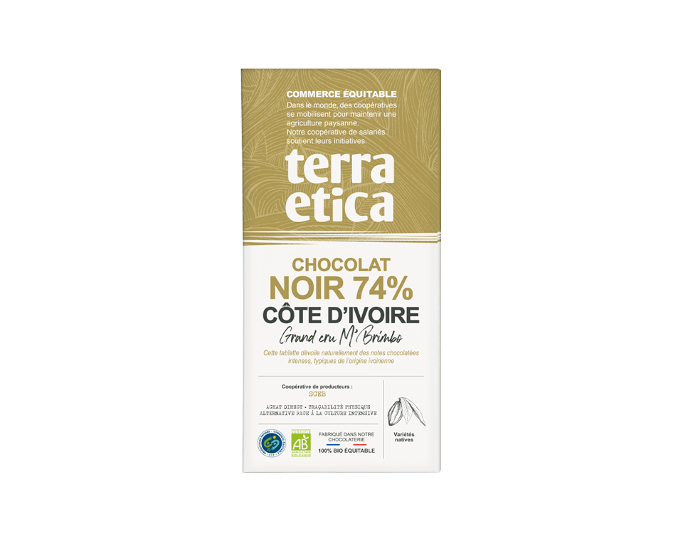 Chocolat Noir bio 74% cacao Côte d'Ivoire issu du commerce équitable - Terra Etica