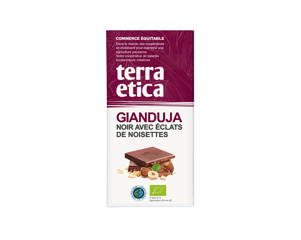 Chocolat Noir bio Terra Etica Gianduja aux éclats de noisettes issu du commerce équitable