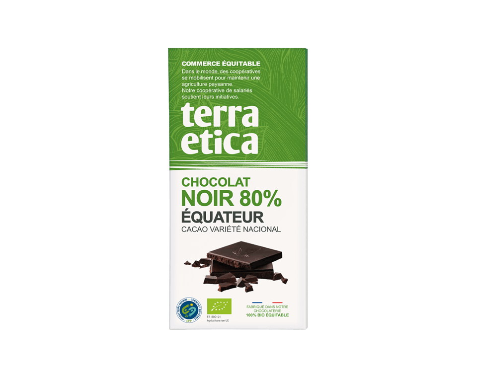 Chocolat Noir 80% Équateur Chocolat noir bio 80% de cacao d'Equateur issu du commerce équitable - Terra Etica