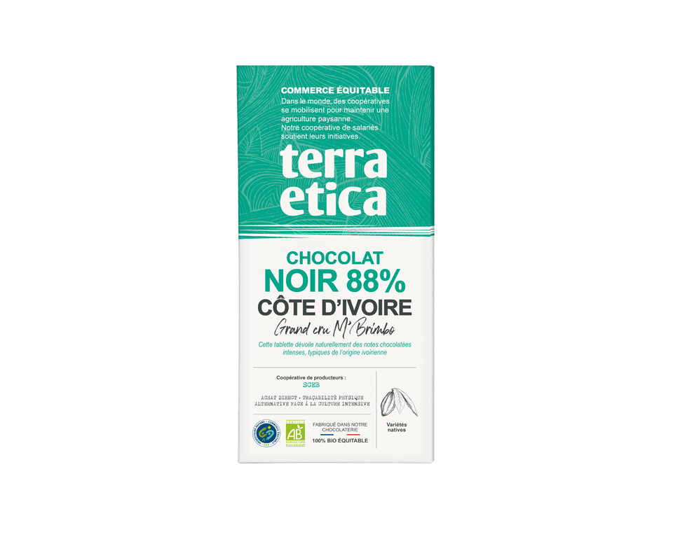 Chocolat Noir bio et équitable 88% cacao Côte d'Ivoire I Terra Etica