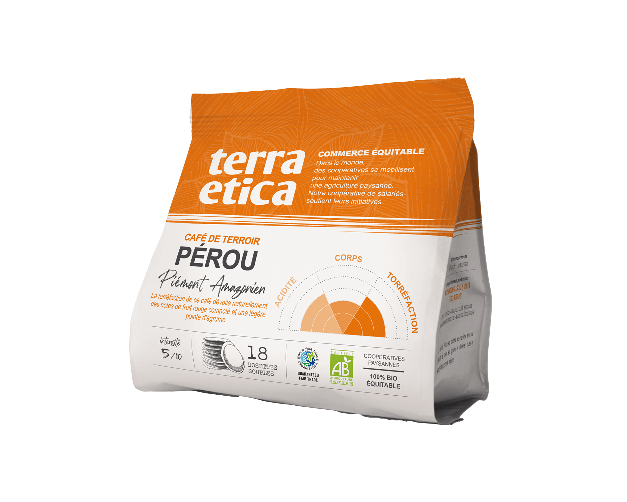 Café pur arabica du Pérou en dosettes souple biologique et équitable - Terra Etica