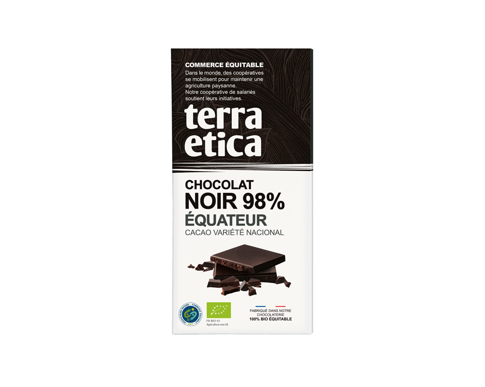 Chocolat Noir 98% Équateur Chocolat Noir bio et équitable 98% cacao d'Équateur - Terra Etica