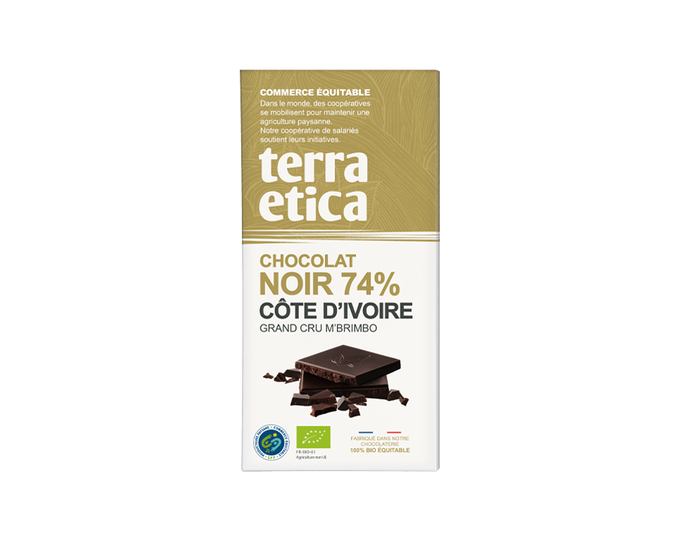 Chocolat Noir bio 74% cacao Côte d'Ivoire issu du commerce équitable - Terra Etica