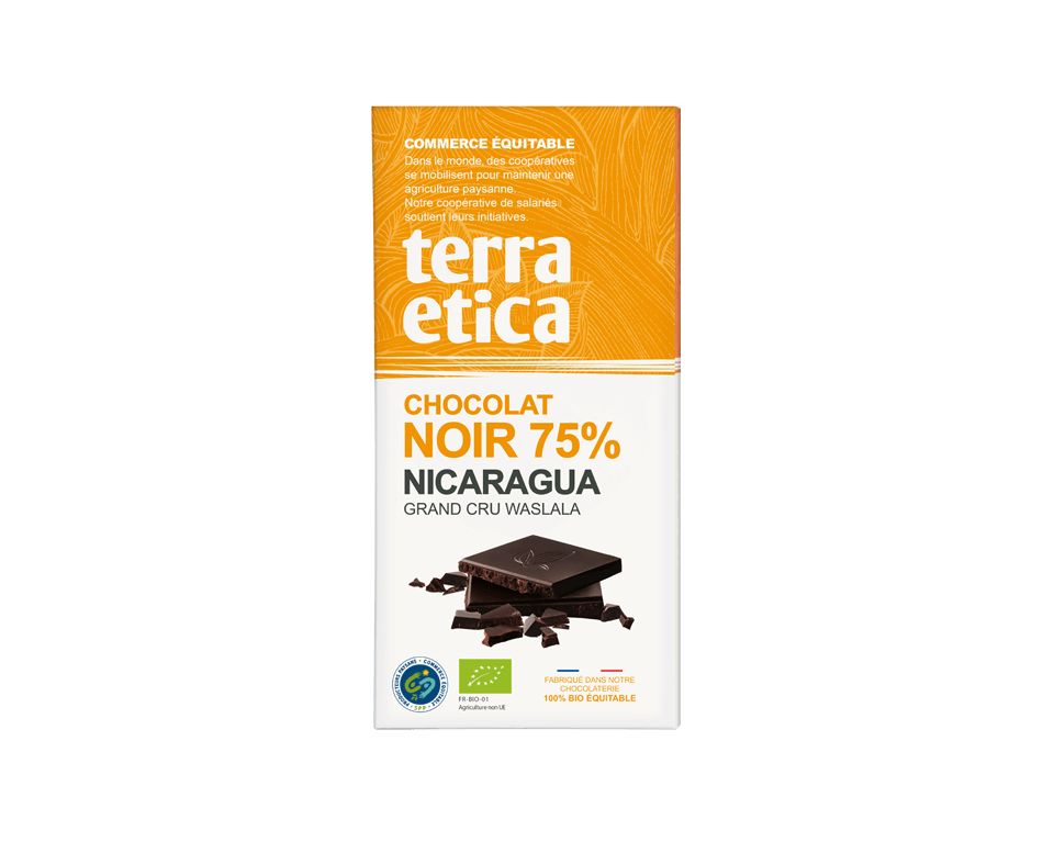 Chocolat Noir 75% Nicaragua Chocolat noir bio 75% de cacao Nicaragua issu du commerce équitable - Terra Etica
