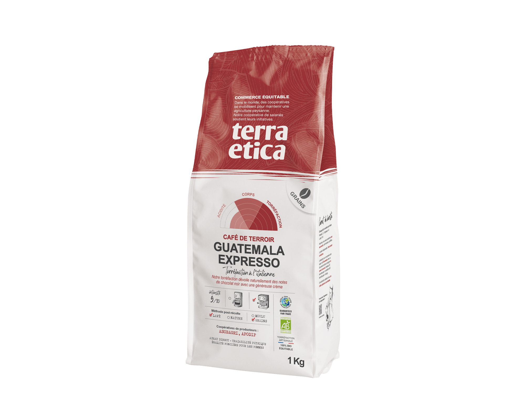 Café pur arabica expresso du Guatémala grains biologique et équitable en format 1kg Terra Etica - Café Michel