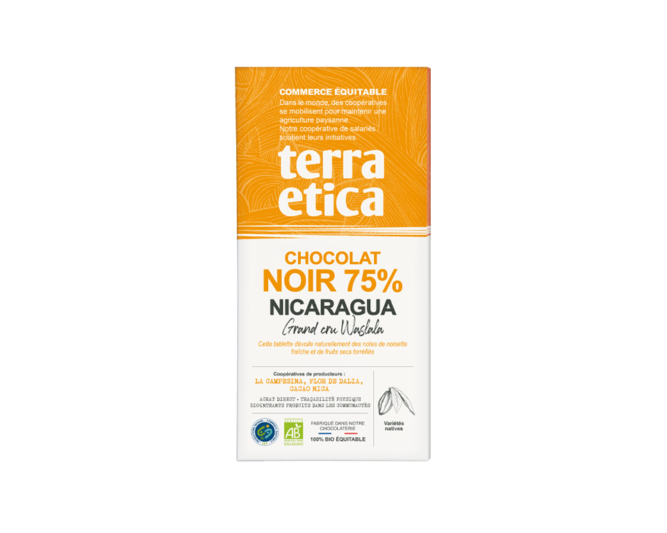 Chocolat noir bio 75% de cacao Nicaragua issu du commerce équitable