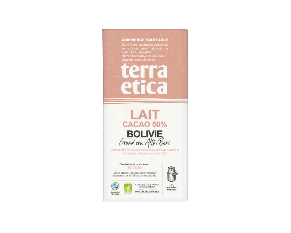 Chocolat Lait 50% Bolivie Chocolat au lait 50% cacao de Bolivie bio et issu du commerce équitable - Terra Etica