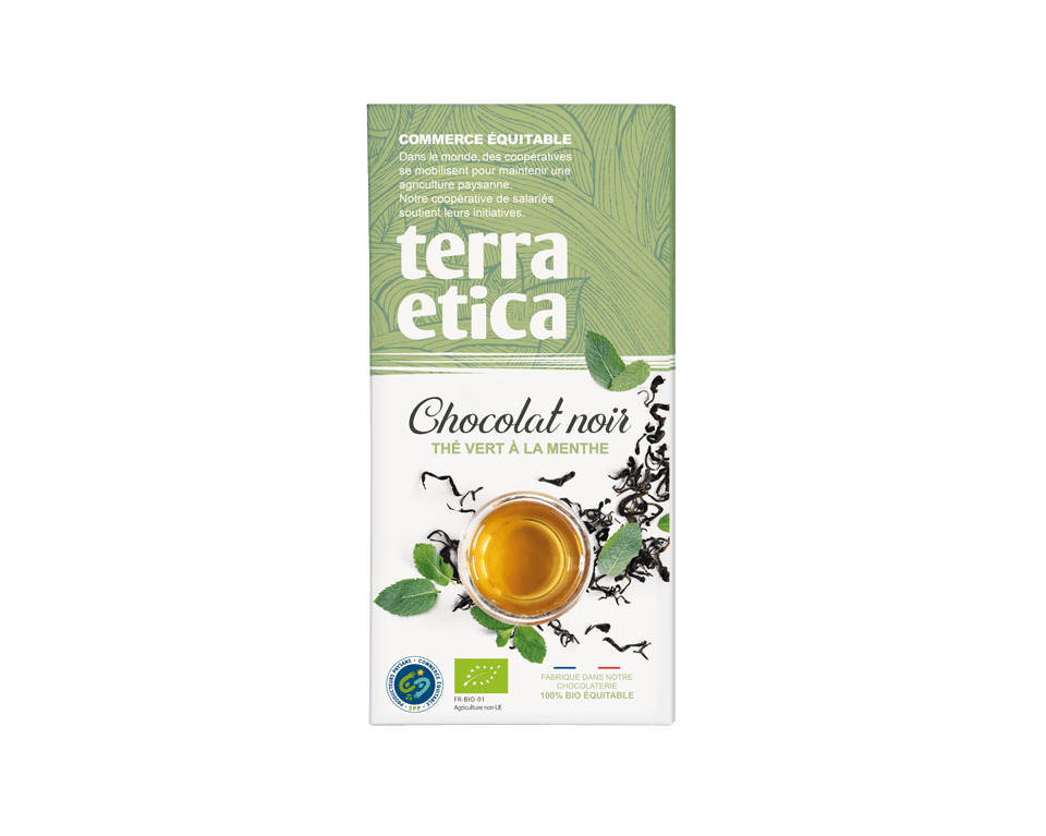 Chocolat noir thé vert à la menthe Chocolat noir au thé vert à la menthe bio et issu du Commerce équitable - Terra Etica