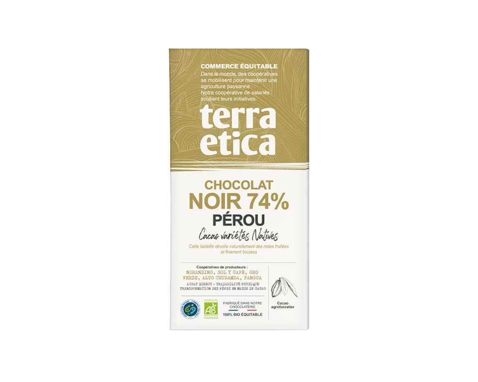 Chocolat Noir bio 74% cacao du Pérou issu du commerce équitable - Terra Etica