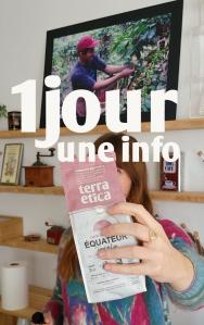 Camille montre la valve sur un sachet de café. 1 jour, une info 
